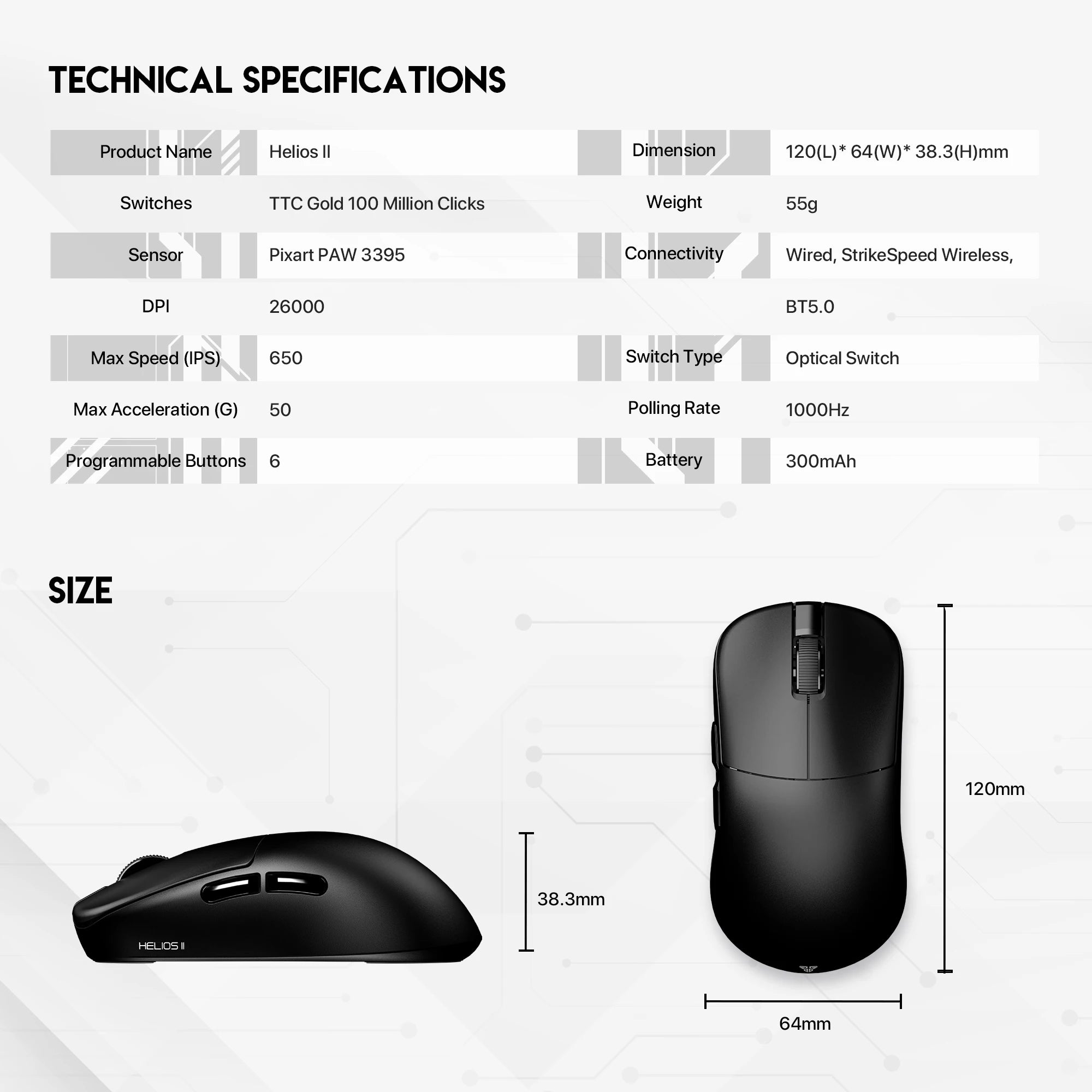 FANTECH HELIOS II XD3 V3 Wireless Gaming Mouse PAW3395 26000DPI Ultralight 55g TTC Gold Switch Mice For Laptop PC Gamer