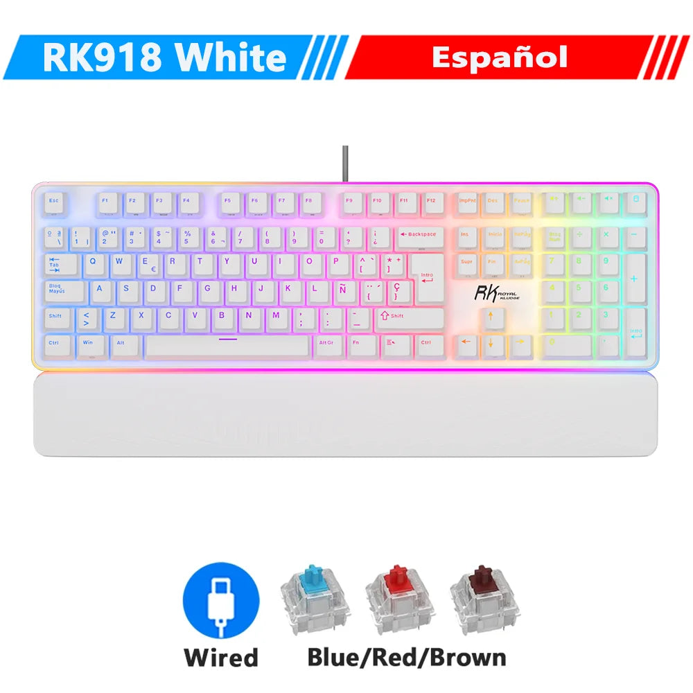 RK ROYAL KLUDGE RK918 Wired Mechanical Keyboard 108 Keys 100% RGB Backlit Gaming Keyboard with Large LED Sorrounding Side Lamp