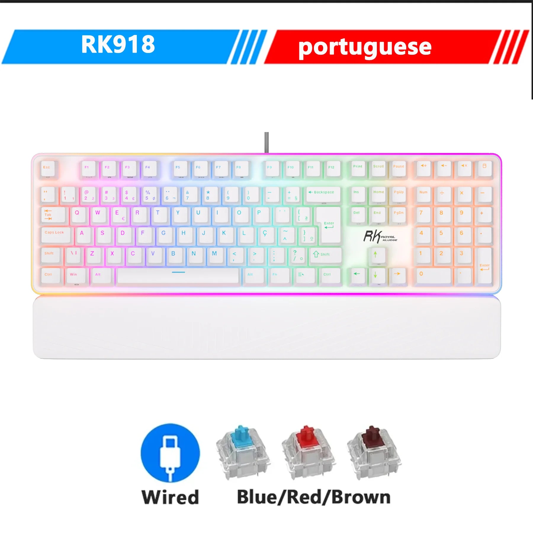 RK ROYAL KLUDGE RK918 Wired Mechanical Keyboard 108 Keys 100% RGB Backlit Gaming Keyboard with Large LED Sorrounding Side Lamp