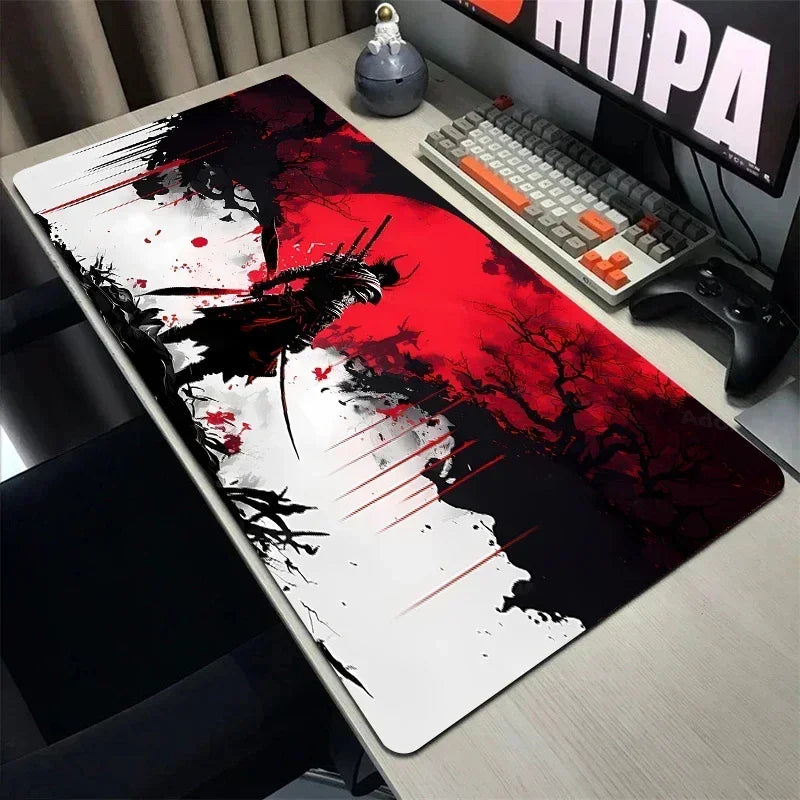 Japan Samurai Black Mouse Pad Large Computer Gamer Table Mat Laptop Desk Mats PC Mousepad 900x400 Non-slip Rubber keyboard Pads