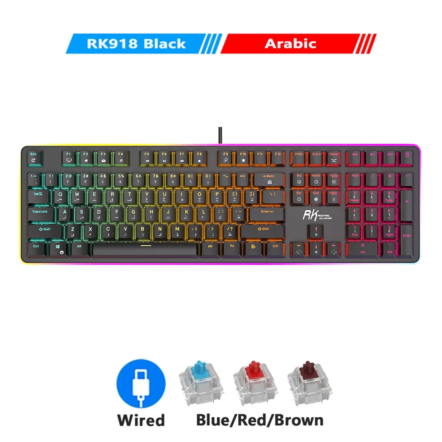 RK ROYAL KLUDGE RK918 Wired Mechanical Keyboard 108 Keys 100% RGB Backlit Gaming Keyboard with Large LED Sorrounding Side Lamp