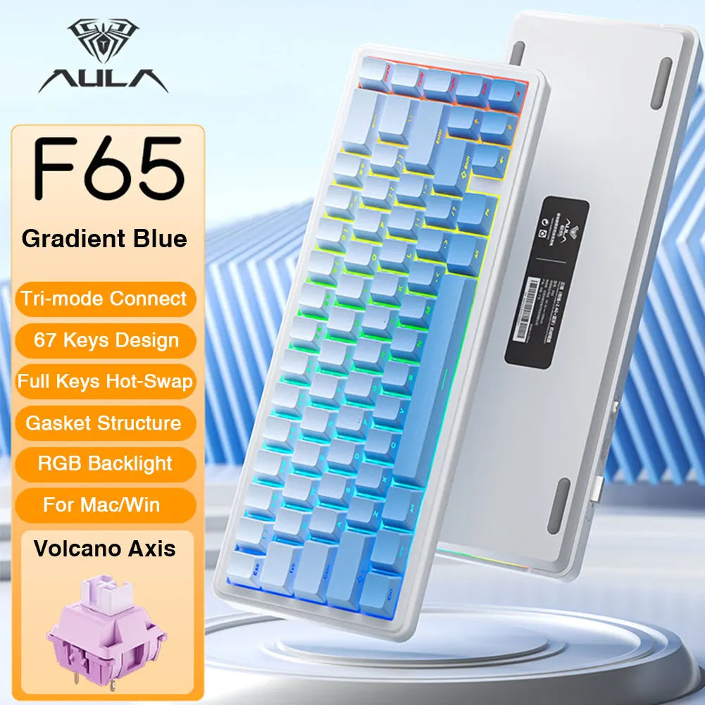 AULA F65 65% Layout Hot-Swap Gasket-mounted Wireless Mechanical Keyboard Macro Software RGB Mini Gaming Keyboard for Mac/Win