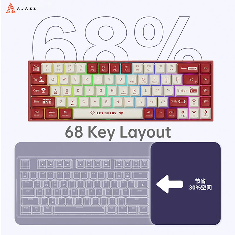 AJAZZ AK680 Gaming Mechanical Keyboard ABS Keycap 68 Keys Wired Wireless Bluetooth Keyboard Hot Swap Custom Gasket for Pc Laptop