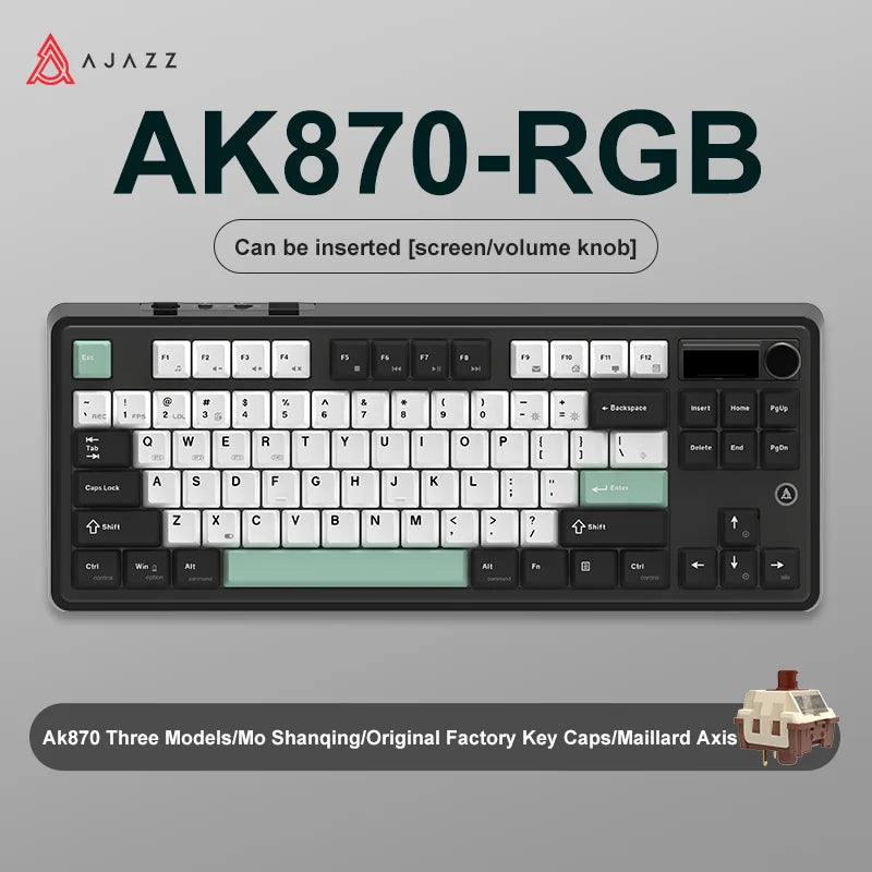 NEW AJAZZ AK870 Tri-mode RGB Bluetooth 2.4GHz Wireless Gaming Mechanical Keyboard with USB Wired 87 Keys Hot Swap for PC Laptop