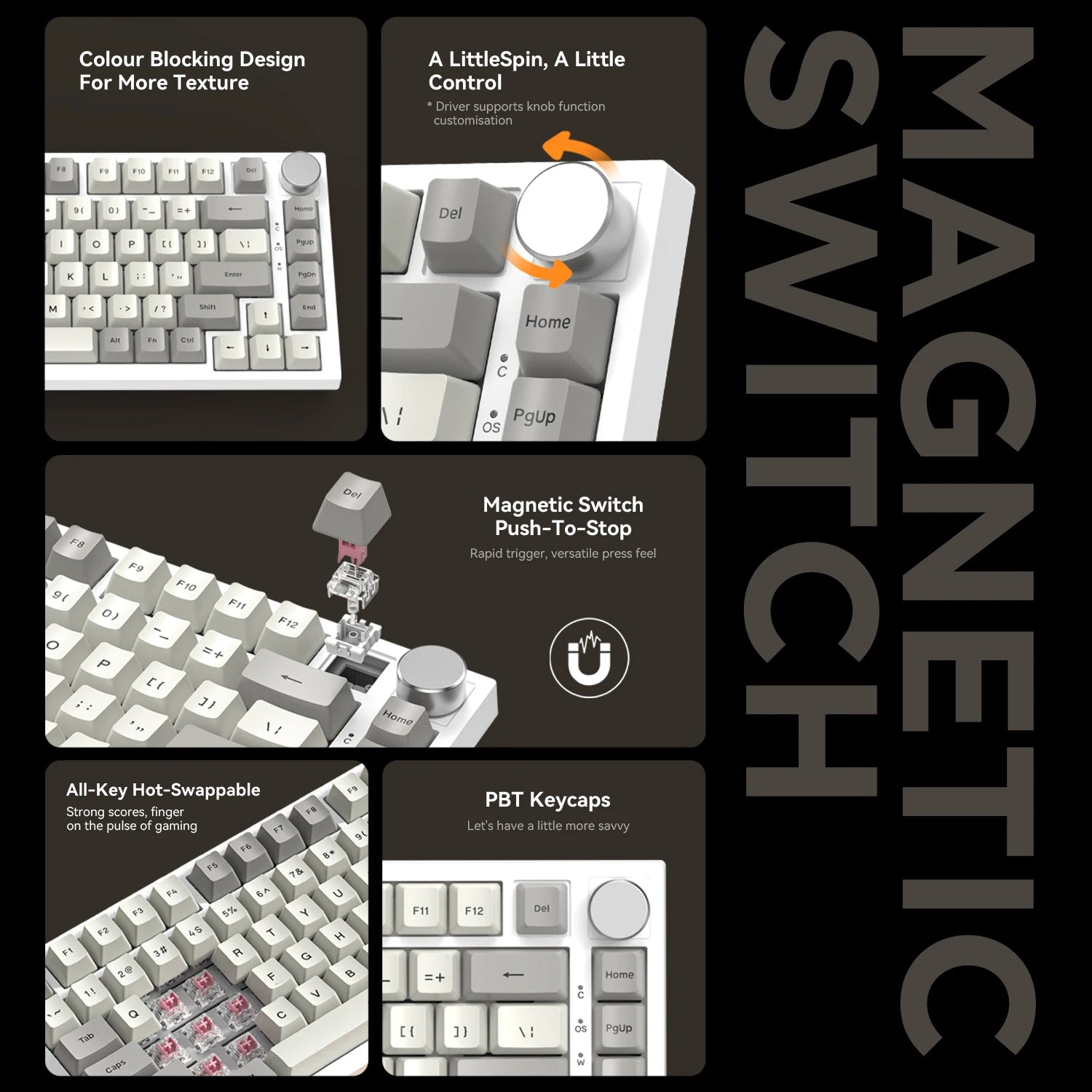 Attack Shark K85 Mag Customisable Mechanical Keyboard,Magnetic Switch,Hot-swappable,Metal Knobs,Suitable for FPS. games,Win&Mac