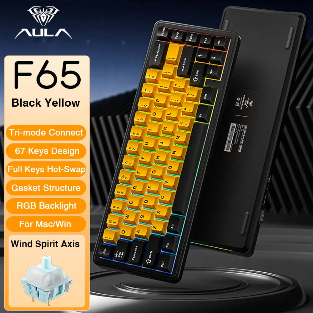 AULA F65 65% Layout Hot-Swap Gasket-mounted Wireless Mechanical Keyboard Macro Software RGB Mini Gaming Keyboard for Mac/Win