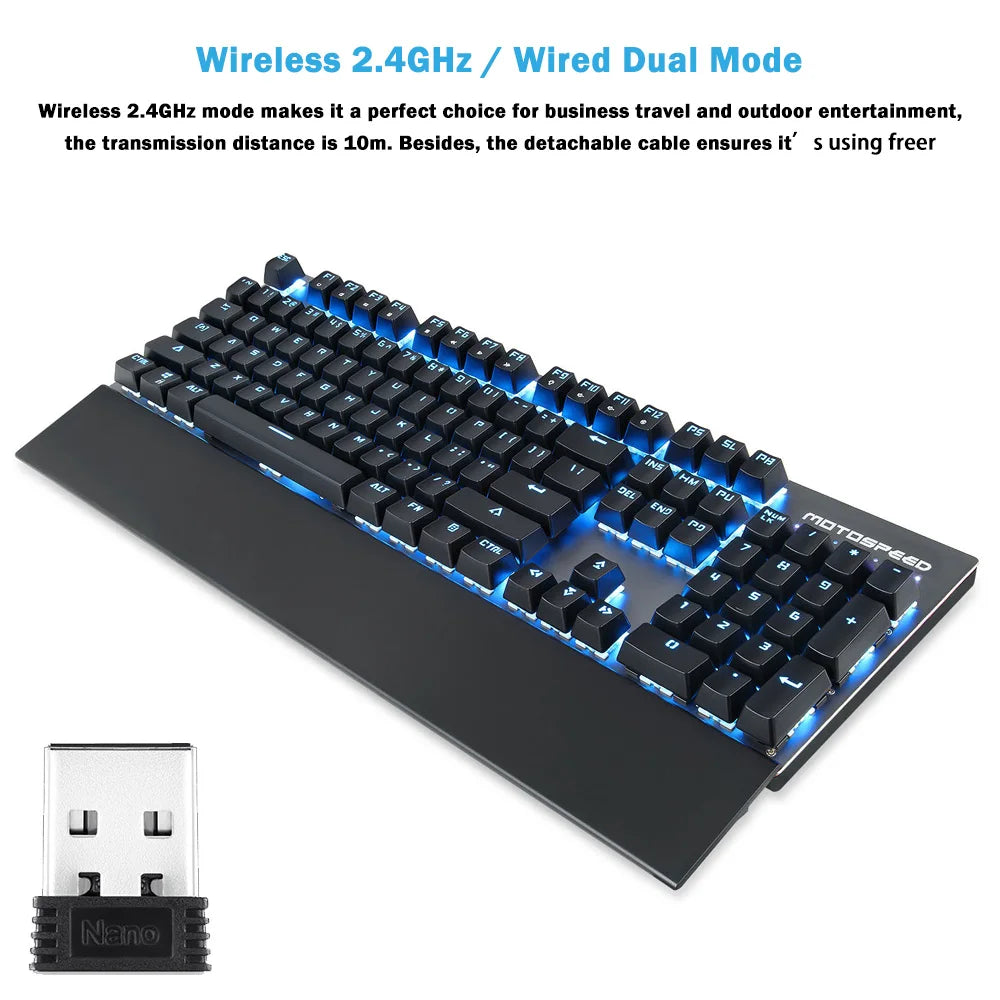 Motospeed GK89 Mechanical Keyboard 104Key RGB Backlit 2.4G Wireless Wired Gaming Keyboad Rechargeable For Compute PC Laptop