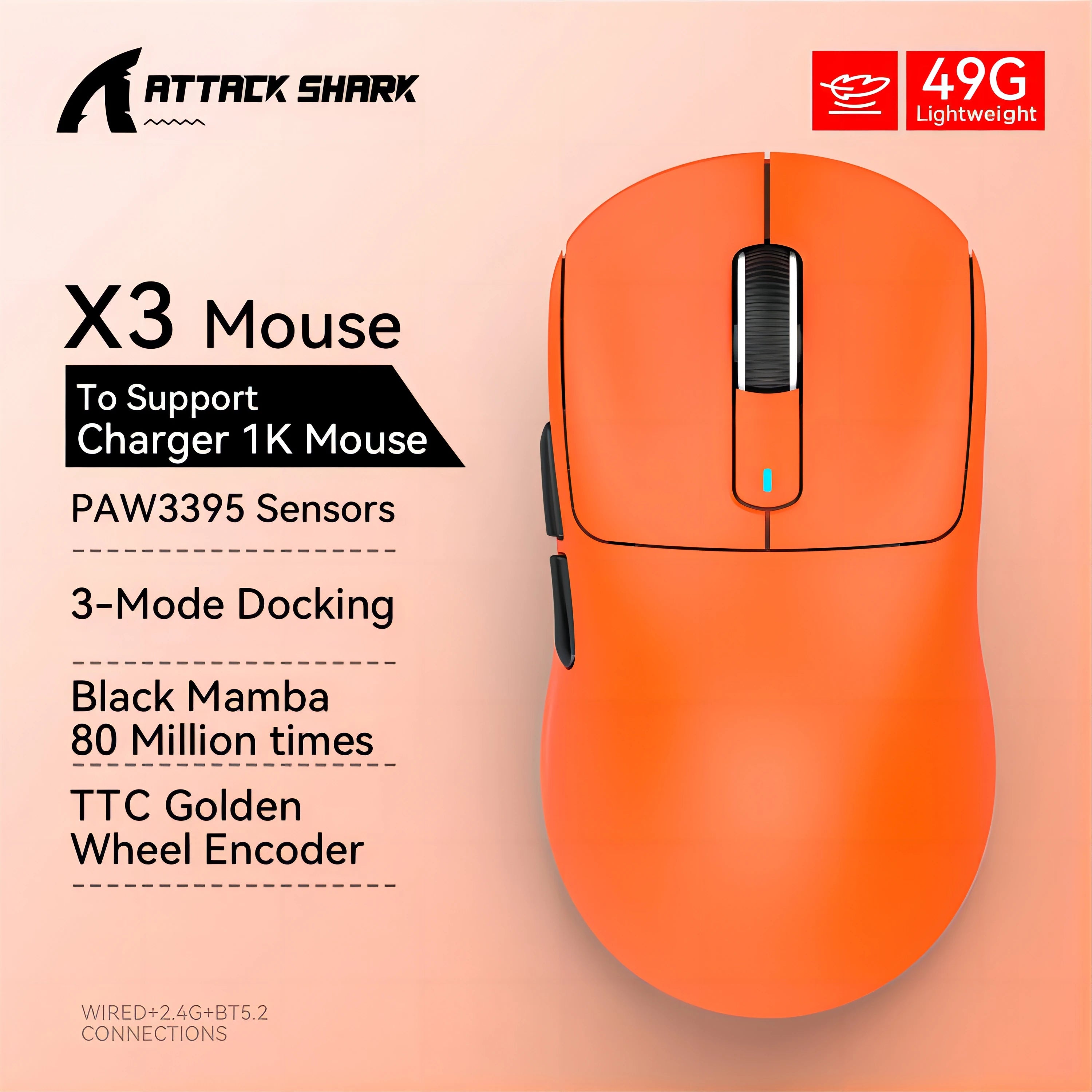 Attack Shark X3pro X3 Wireless Mouse, Macro Gaming Mouse,Lightweight Mouse,PixArt PAW3395 650IPS 26000dpi,Mouse for pad/pc/mac