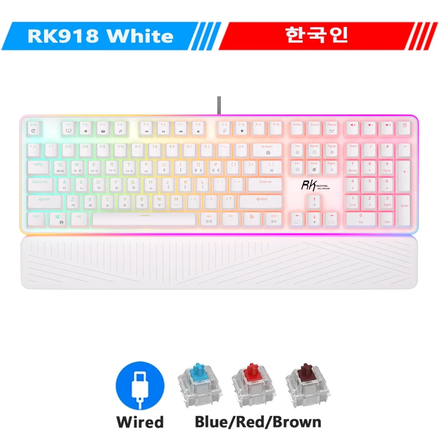 RK ROYAL KLUDGE RK918 Wired Mechanical Keyboard 108 Keys 100% RGB Backlit Gaming Keyboard with Large LED Sorrounding Side Lamp