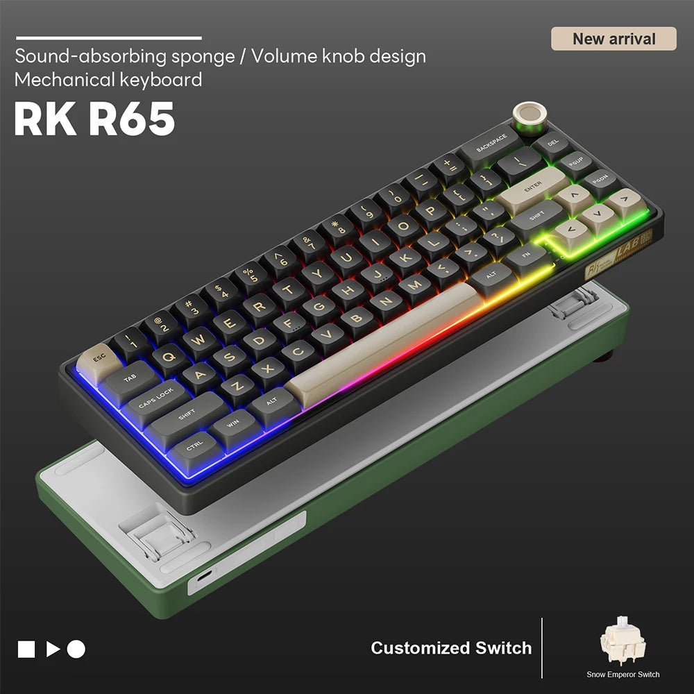 RK Royal Kludge R65 Gasket Wired Mechanical Keyboard 66 Key 65% RGB Backlit Hot-swappable Gamer Keyboard with MDA PBT Keycaps