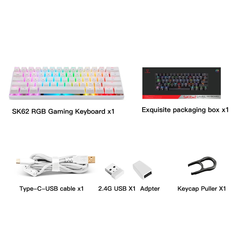 Motospeed SK62 Bluetooth Wireless Gaming Mechanical Keyboard 61 Keys RGB Backlight Blue Red Switch Macro Drive For Laptop PC