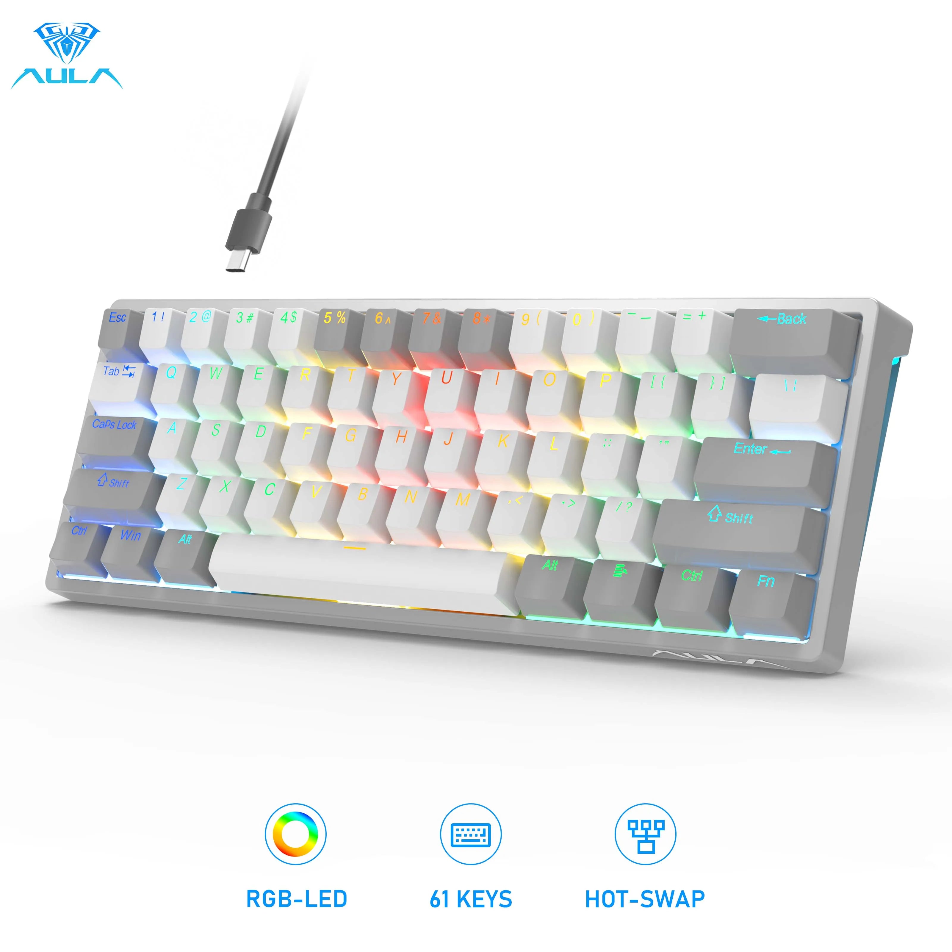 AULA RGB 60 Percent Wired Gaming Mechanical Keyboard Mini Compact USB Hot-Swappable Keyboards with Brown Switches for PC Laptop