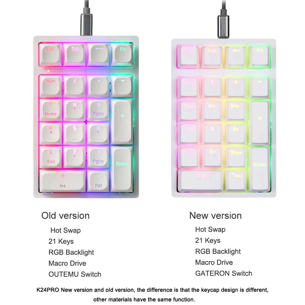 K24Pro 21Keys Number Pad Mechanical Numeric Keypad Hot-Swap Wired Motospeed Numpad Gaming Mini Keyboard Programming Keypads