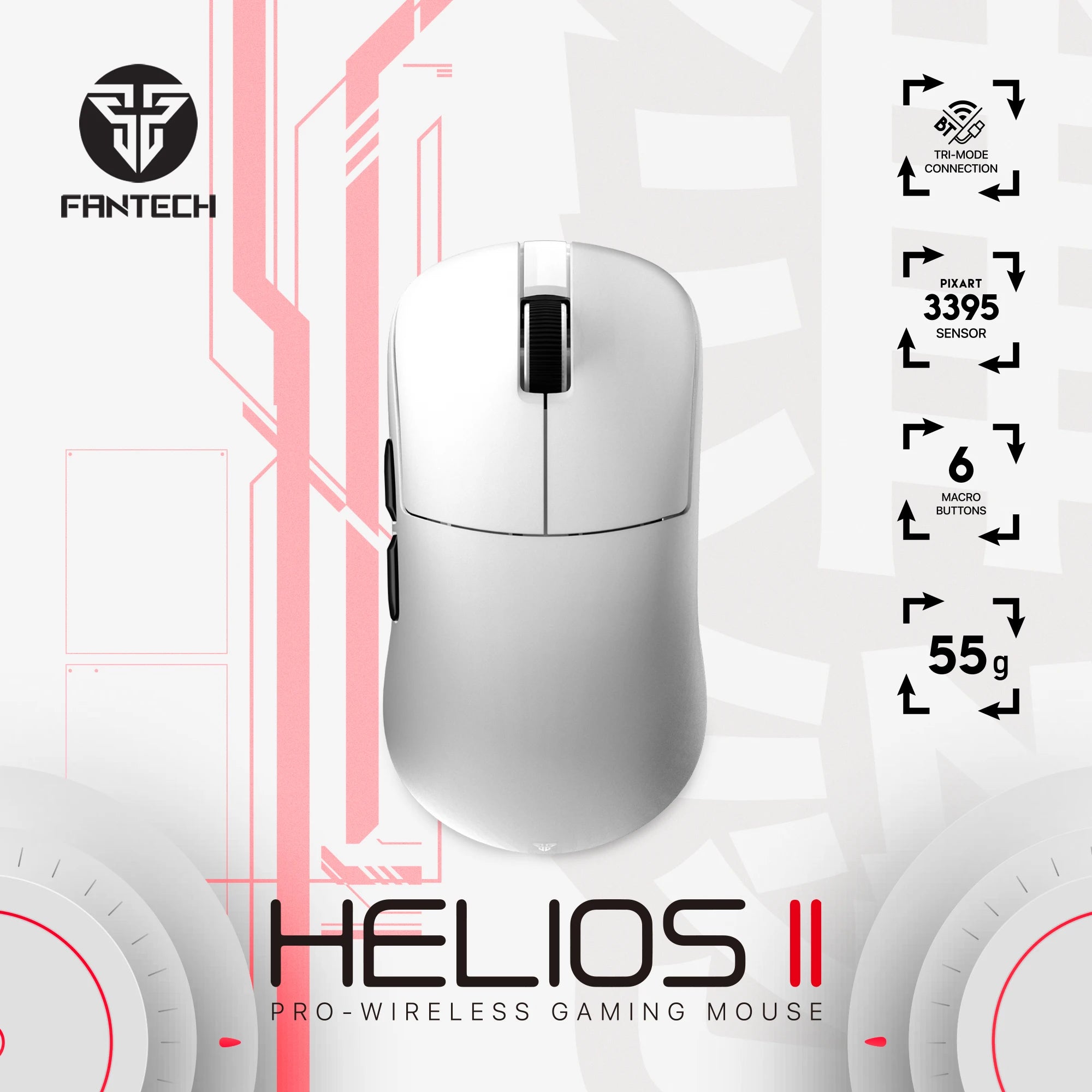 FANTECH HELIOS II XD3 V3 Wireless Gaming Mouse PAW3395 26000DPI Ultralight 55g TTC Gold Switch Mice For Laptop PC Gamer