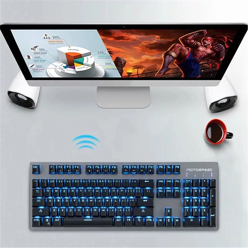 Motospeed GK89 Mechanical Keyboard 104Key RGB Backlit 2.4G Wireless Wired Gaming Keyboad Rechargeable For Compute PC Laptop