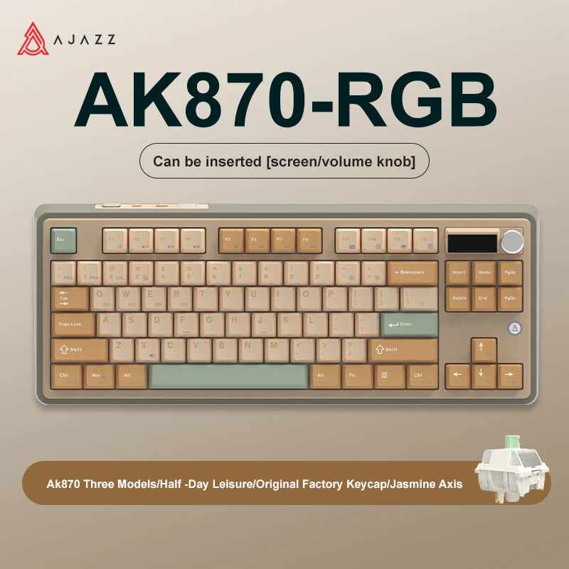 NEW AJAZZ AK870 Tri-mode RGB Bluetooth 2.4GHz Wireless Gaming Mechanical Keyboard with USB Wired 87 Keys Hot Swap for PC Laptop