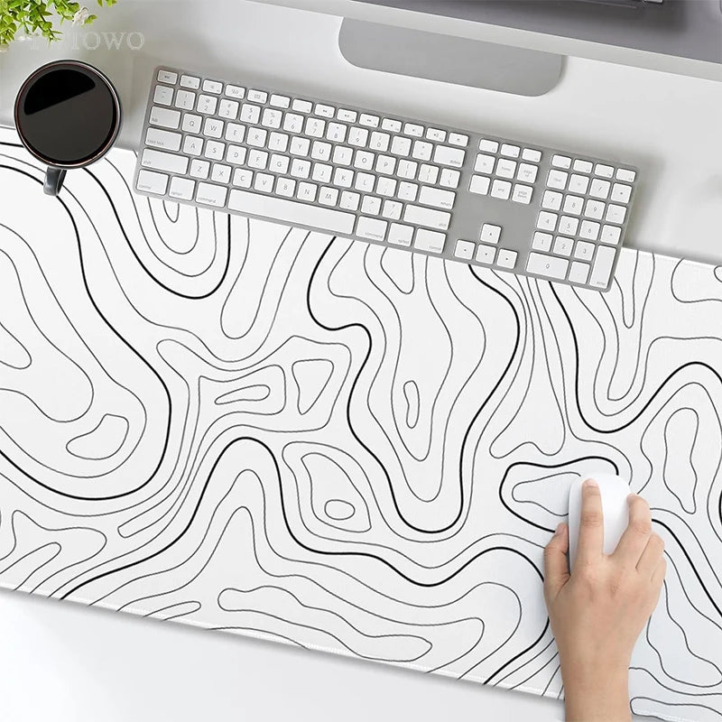 Mouse Pad Gamer White Contour Lines XL HD Custom New Mousepad XXL MousePads Natural Rubber Office Mouse Mats Desktop Mouse Pad