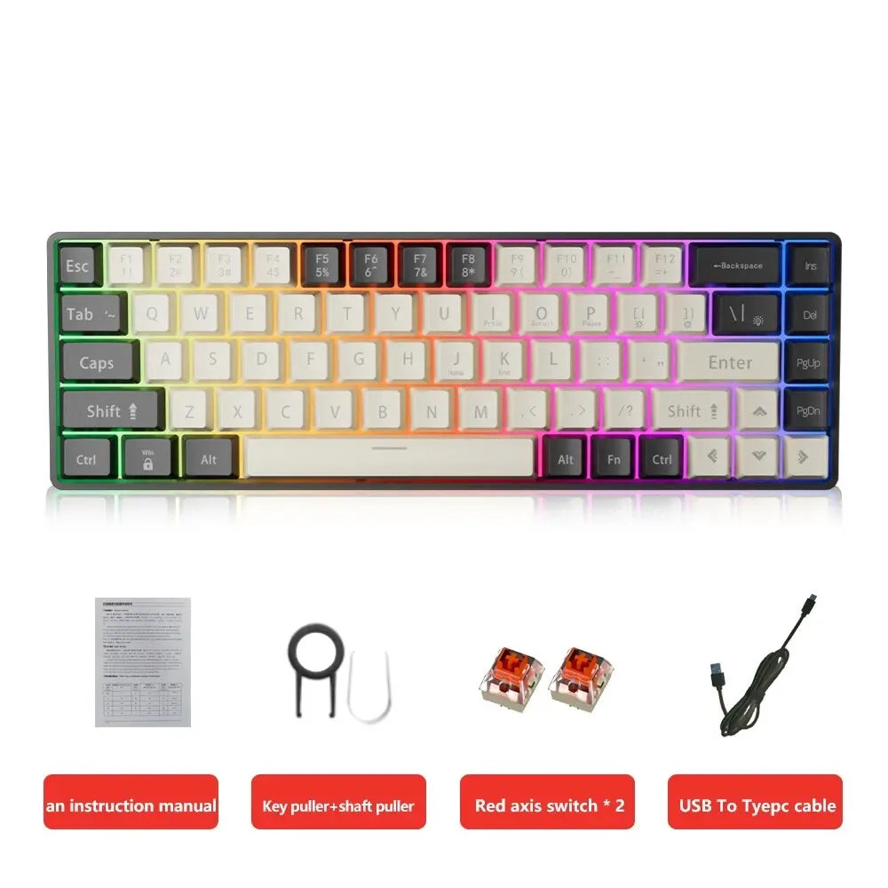 MUCAI MK680 USB Gaming Mechanical Keyboard Red Switch 68 Keys Wired Detachable Cable RGB Backlit Hot Swappable