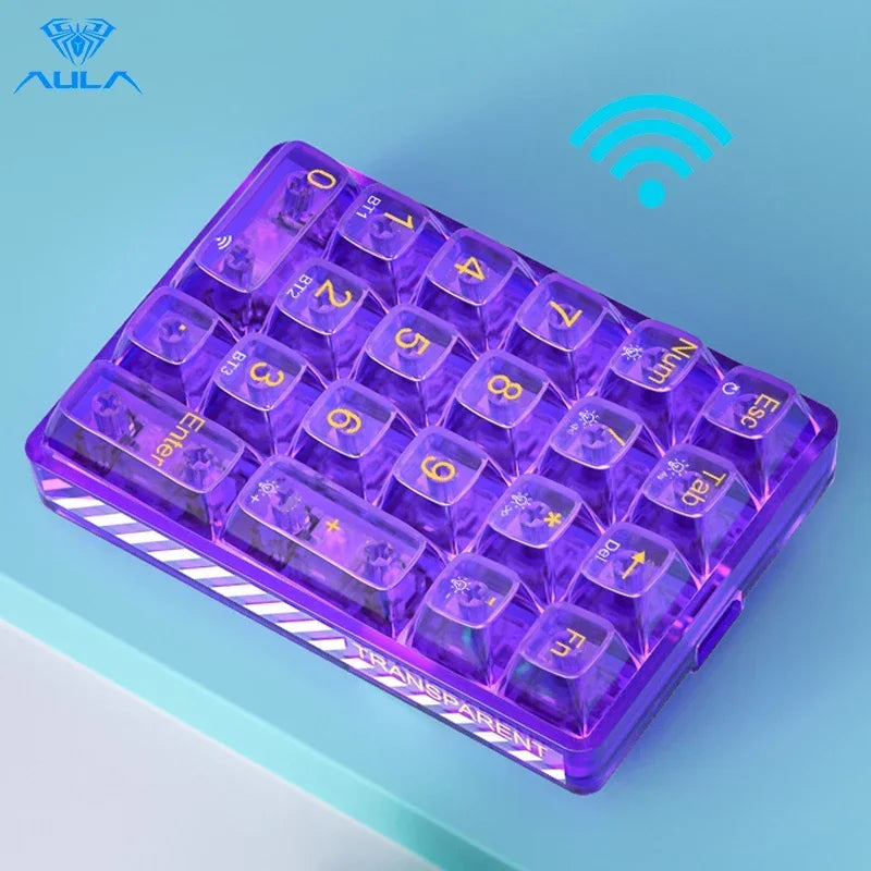 AULA F21 Wireless Numeric Keypad 21Keys Mechanical Keyboard 3Mode Wireless Bluetooth RGB Backlight Transparent Gaming Number Pad