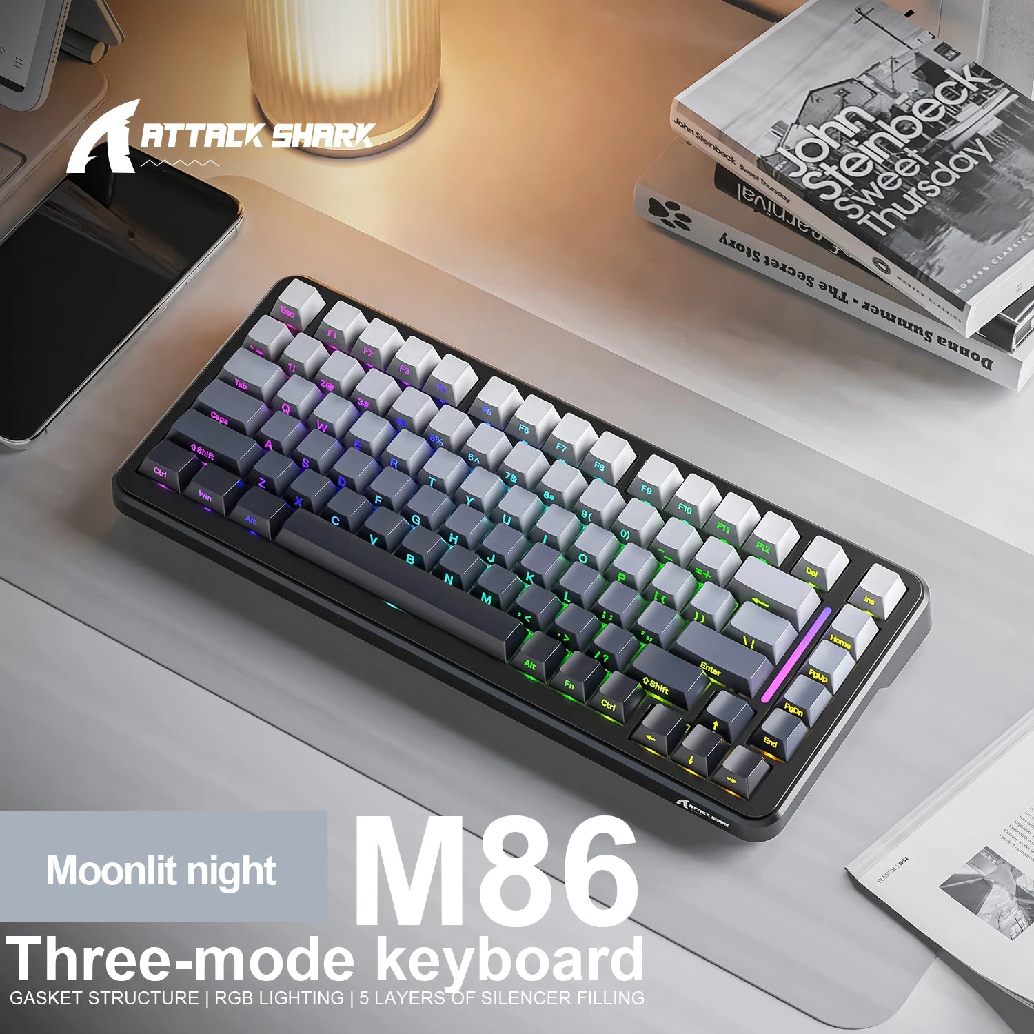 Attack Shark M86 RGB Wireless Mechanical Keyboard Bluetooth Side Carved E-Sports Game Keyboard full-key hot-swap