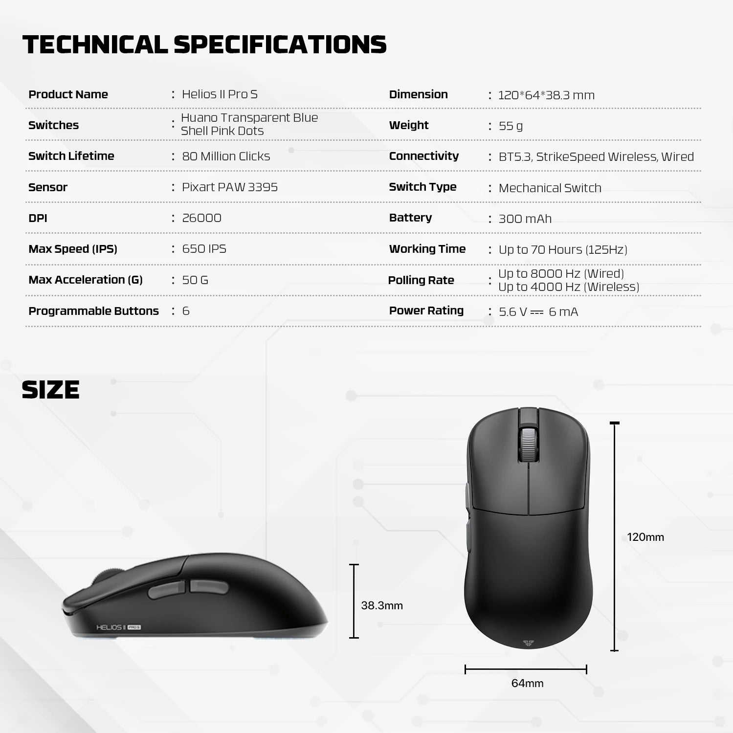 FANTECH HELIOS II PRO S XD3 4K 8K Wireless Gaming Mouse PAW3395 Gaming Nordic 52840 Ultralight Mice PC Gamer Accessories