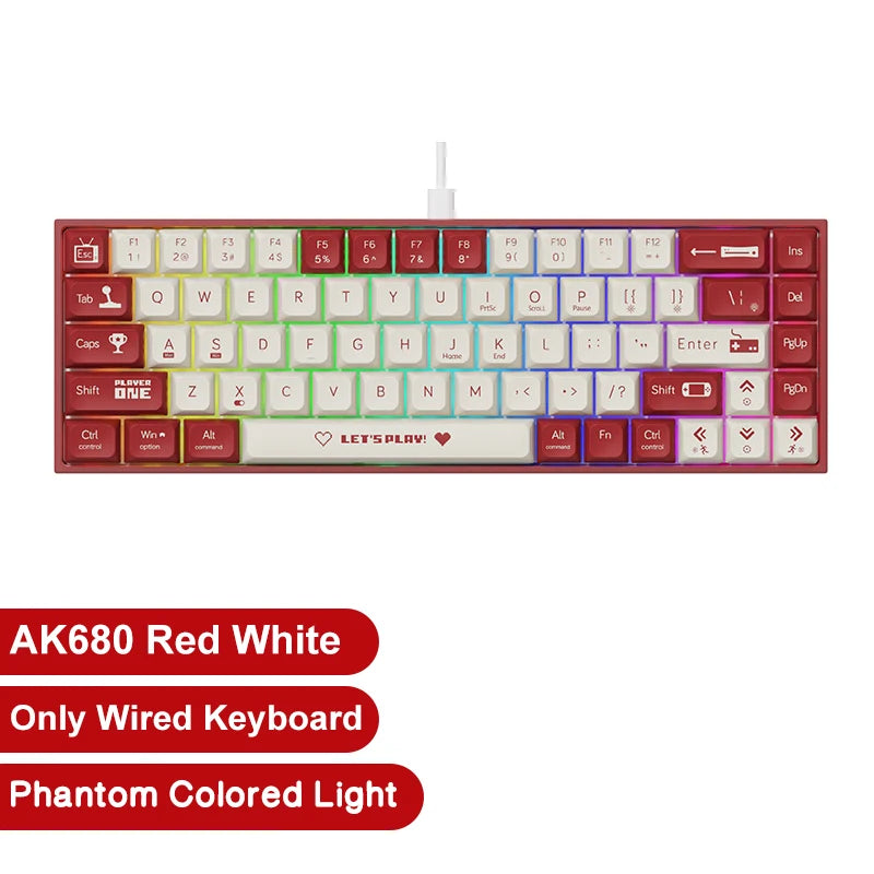 AJAZZ AK680 Gaming Mechanical Keyboard ABS Keycap 68 Keys Wired Wireless Bluetooth Keyboard Hot Swap Custom Gasket for Pc Laptop