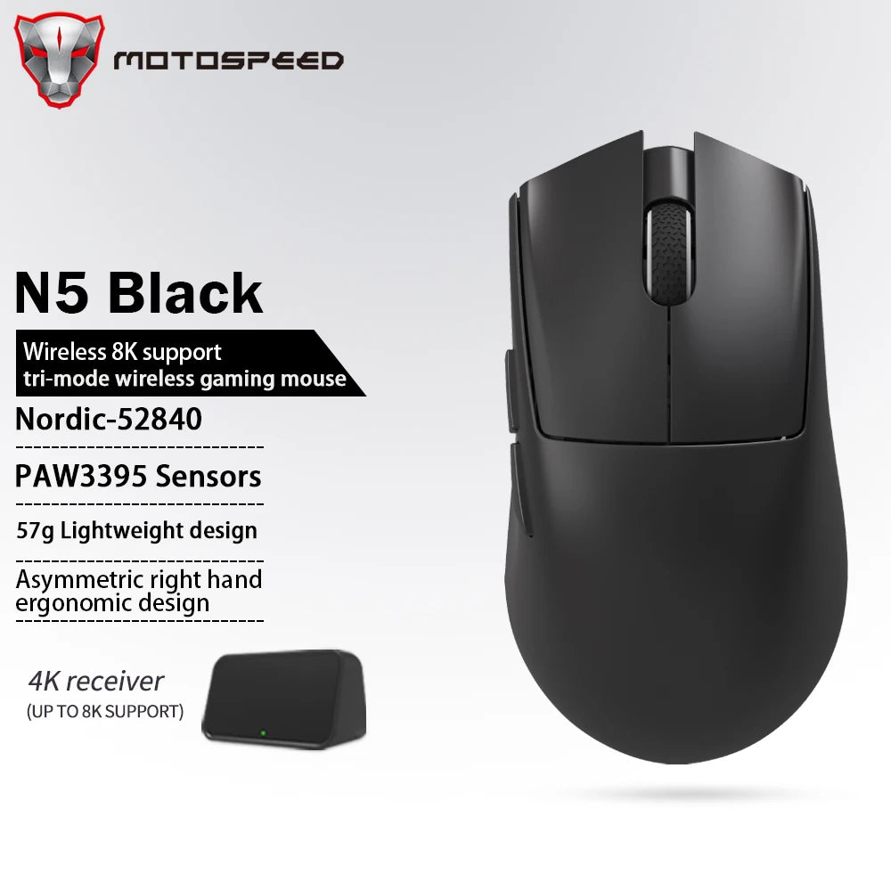 Motospeed Darmoshark N5 8K Wireless Bluetooth Gaming Mouse Three mode Rechargeable PAW3395 Lightweight Mouse Gamer For Laptop PC