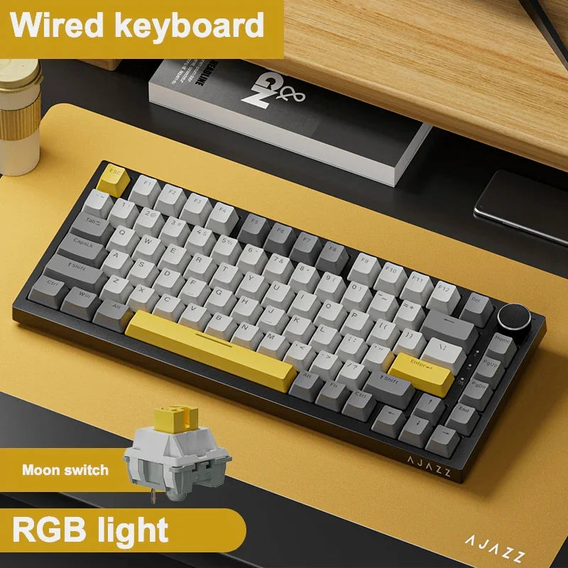 Ajazz Ak820 Mechanical Keyboard Customized Wired/Wireless 3-Mode Hot-Swap Soft Gasket Structure Rgb Backlit 75% Layout Portable