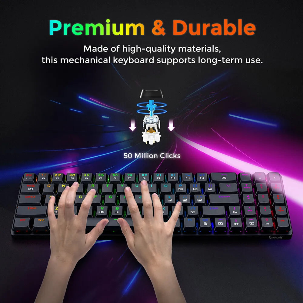 Redragon K626P-KB Ashe 78 Keys Wired RGB Compact Mechanical Keyboard Ultra-Thin with Numpad Blue Switch