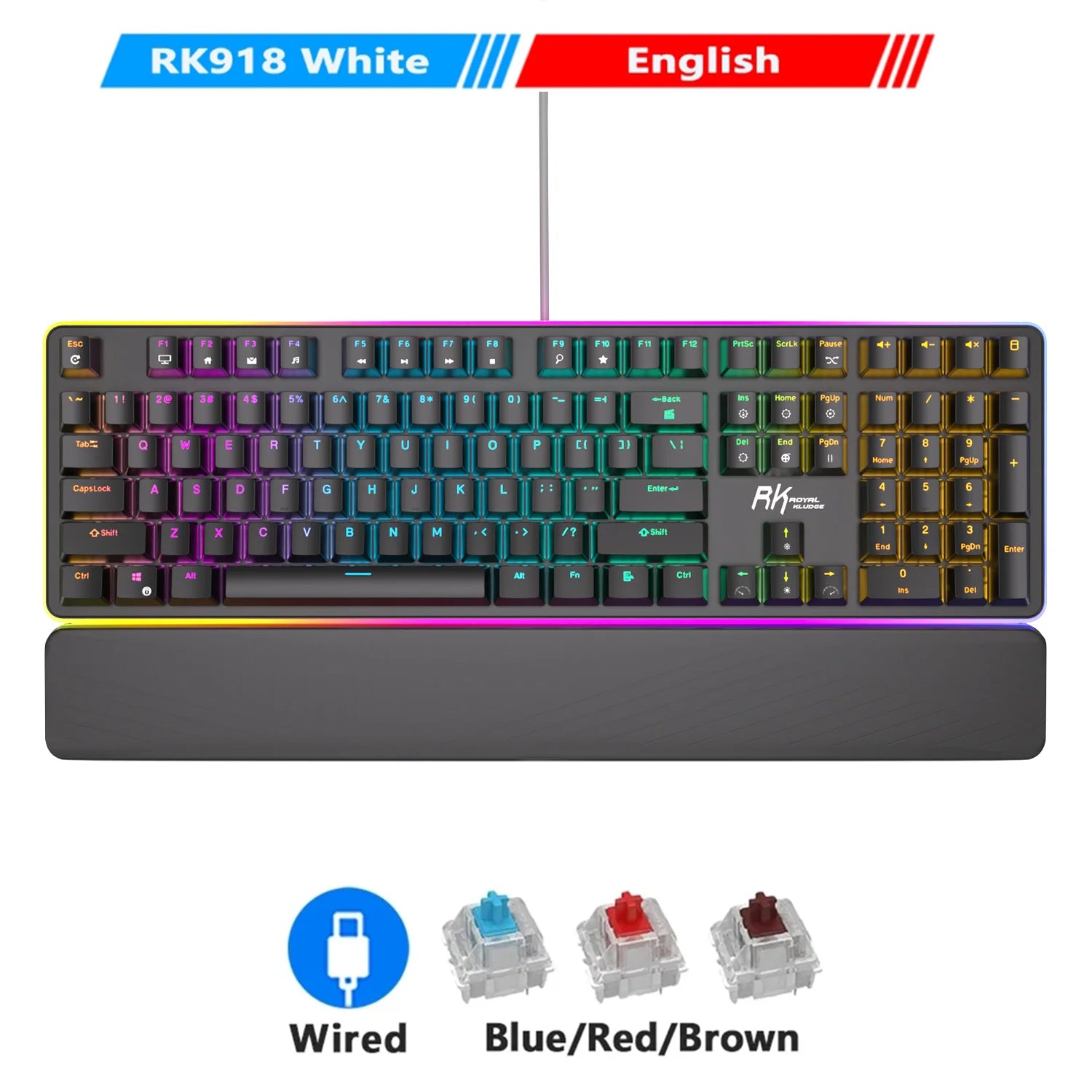 RK ROYAL KLUDGE RK918 Wired Mechanical Keyboard 108 Keys 100% RGB Backlit Gaming Keyboard with Large LED Sorrounding Side Lamp