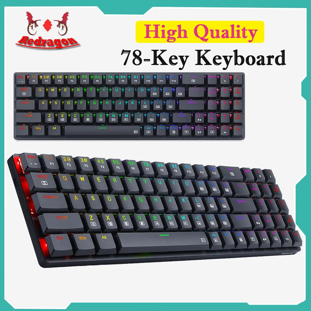 Redragon K626P-KB Ashe 78 Keys Wired RGB Compact Mechanical Keyboard Ultra-Thin with Numpad Blue Switch