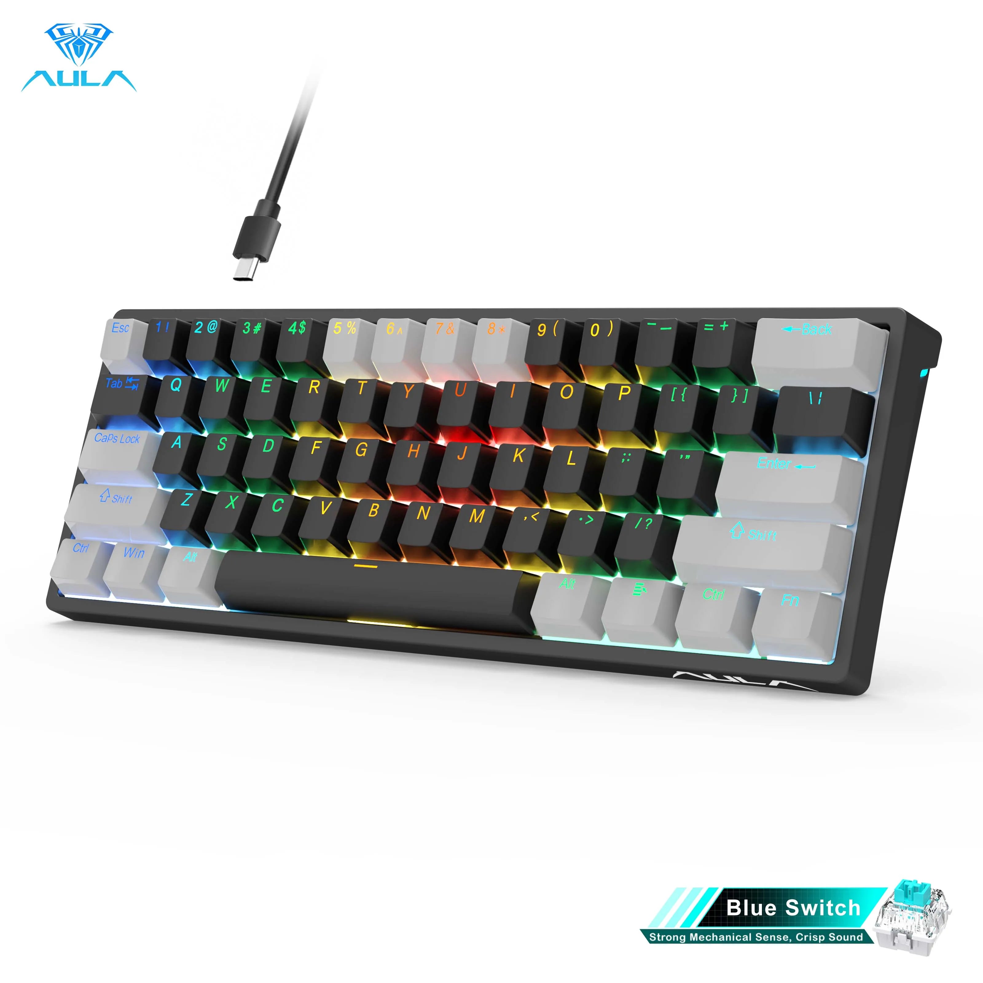 AULA RGB 60 Percent Wired Gaming Mechanical Keyboard Mini Compact USB Hot-Swappable Keyboards with Brown Switches for PC Laptop