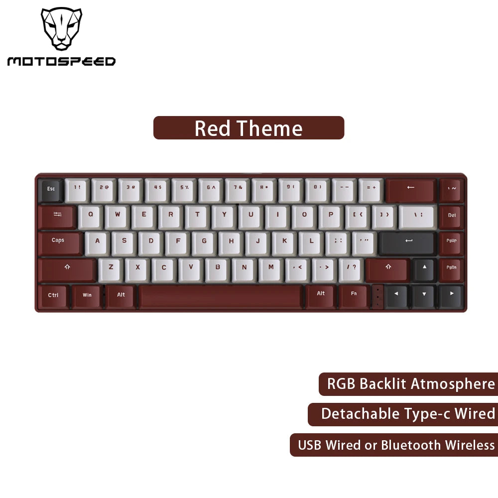 Motospeed BK67 Mechanical keyboard 67 Keys Dual-mode Wired Bluetooth RGB Backlit ABS Keycap Gaming Keyboard for PC Gamer Laptop