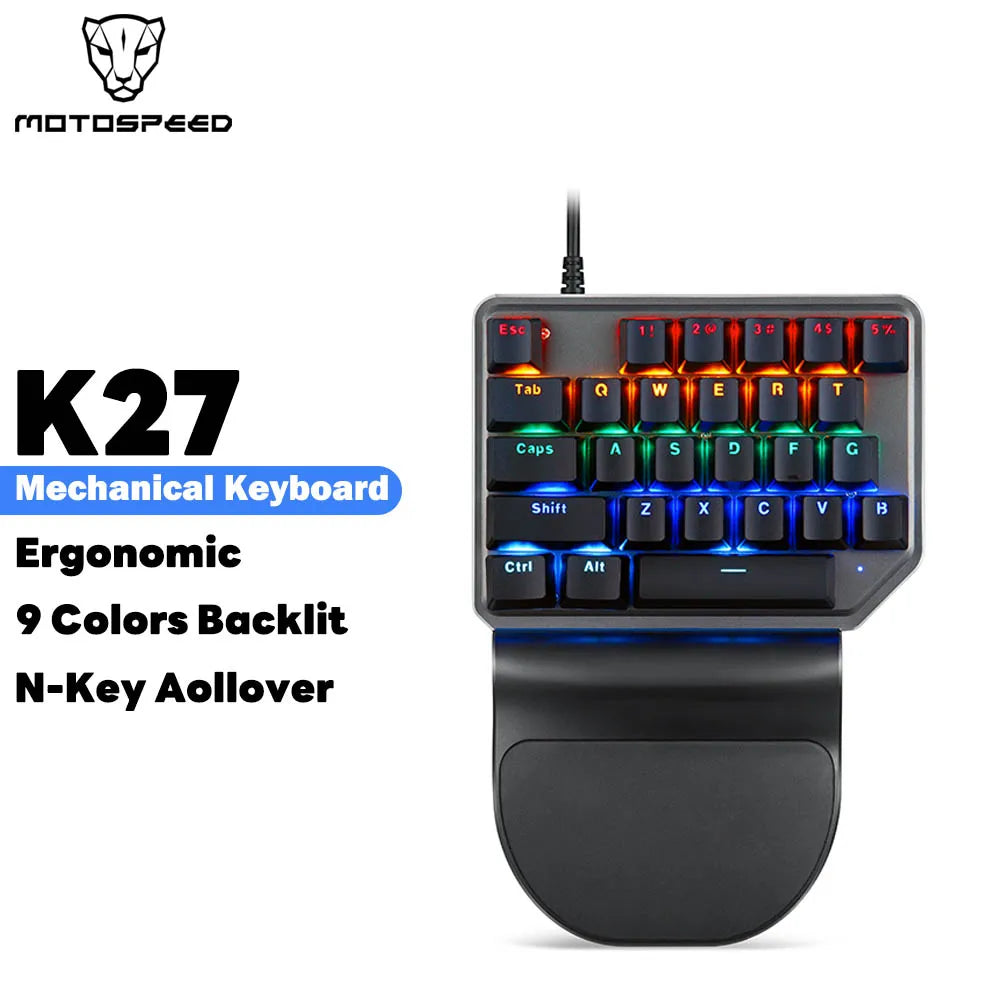 Motospeed K27 USB Wired Single-handed Mechanical Keyboard 27 Keys LED Backlit Ergonomic Gamer Keyboard For Office Laptop PC