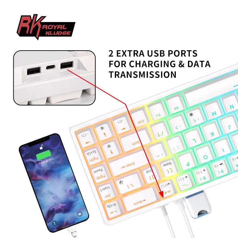 RK Royal Kludge RK837 Tri-mode BT 5.0/2.4G/USB-C Mechanical Keyboard 68 Keys RGB Backlit Hot-swappable Wireless Gamer Keyboard