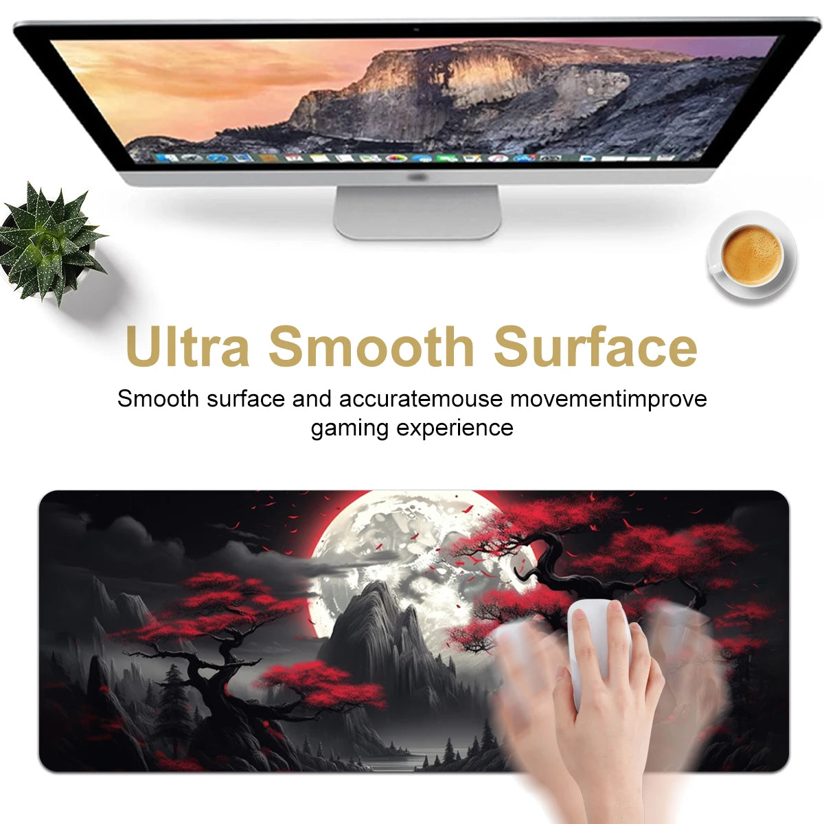 1pc Darkness Red Moon Large Gaming Mouse Pad Multi-size Non-Slip Stitched Edge Computer Keyboard Desk Mat For Office Home Gift