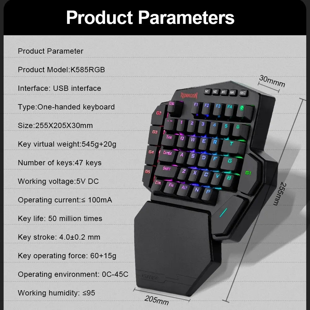 REDRAGON DITI K585 RGB 42 Key One-handed USB Mechanical Gaming Wired Keyboard Blue Switch 42 Keys Gamer for Computer PC Laptop