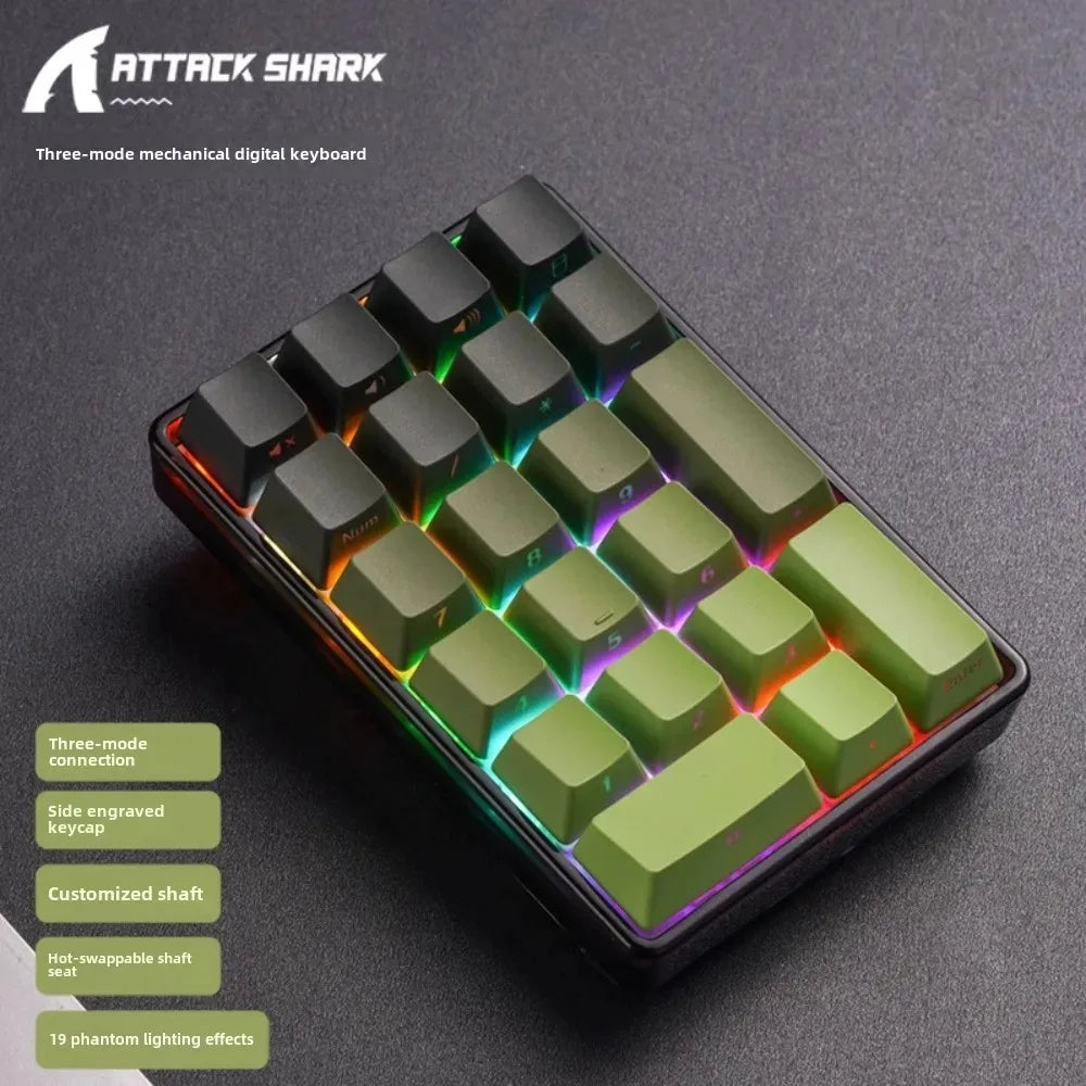 Attack Shark K21 Bluetooth wireless mechanical numeric keypad 21 keys side engraving fast response good feel muffler structure