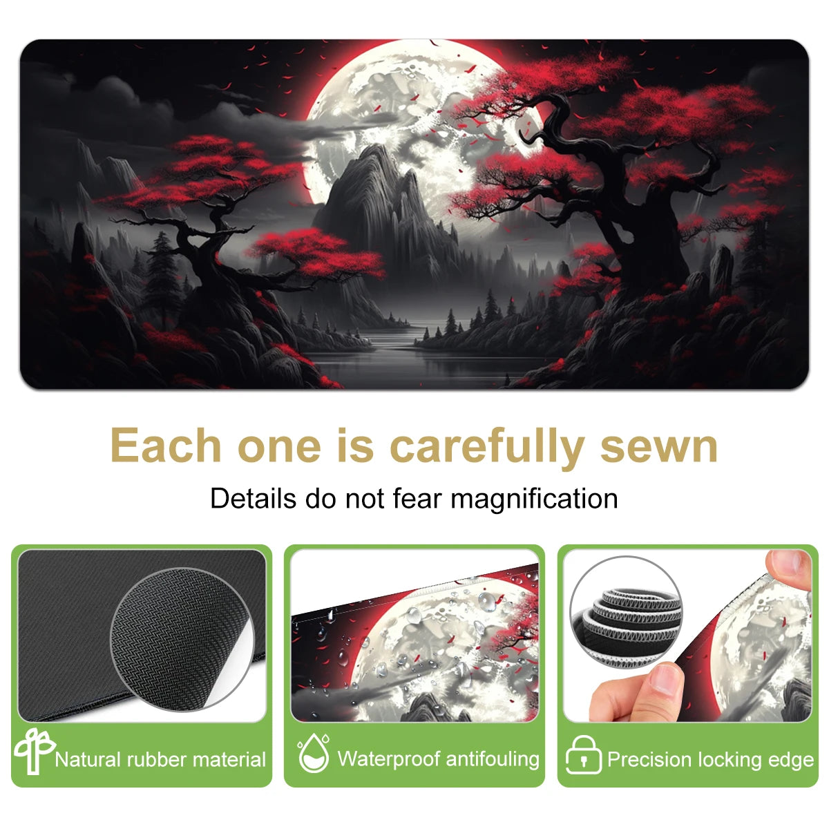 1pc Darkness Red Moon Large Gaming Mouse Pad Multi-size Non-Slip Stitched Edge Computer Keyboard Desk Mat For Office Home Gift