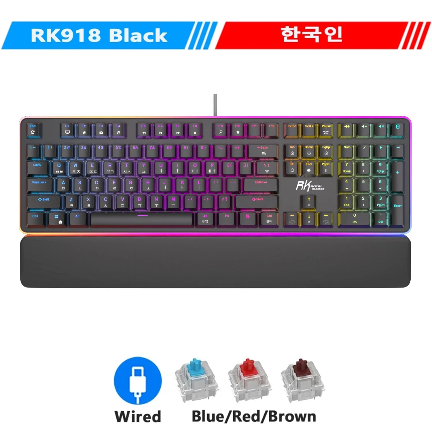 RK ROYAL KLUDGE RK918 Wired Mechanical Keyboard 108 Keys 100% RGB Backlit Gaming Keyboard with Large LED Sorrounding Side Lamp