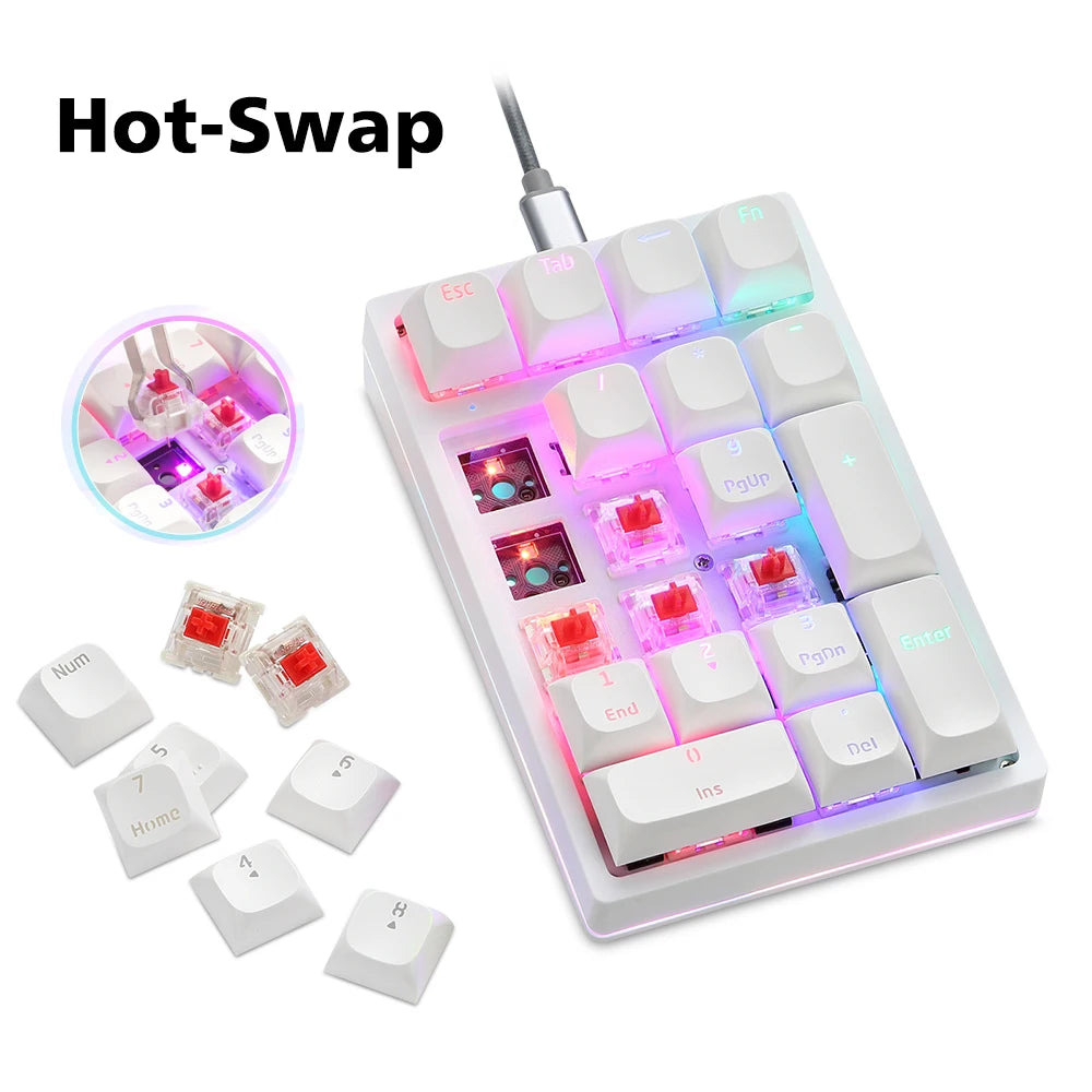 K24Pro 21Keys Number Pad Mechanical Numeric Keypad Hot-Swap Wired Motospeed Numpad Gaming Mini Keyboard Programming Keypads