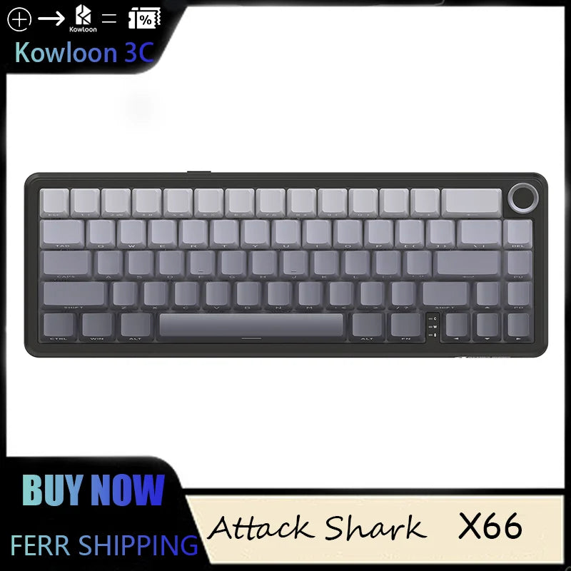 Attack Shark X66 Mechanical Keyboard Wireless Bluetooth 1600 RGB Tri-mode Customized Gaming Side Engraving Gasket Hot Swap