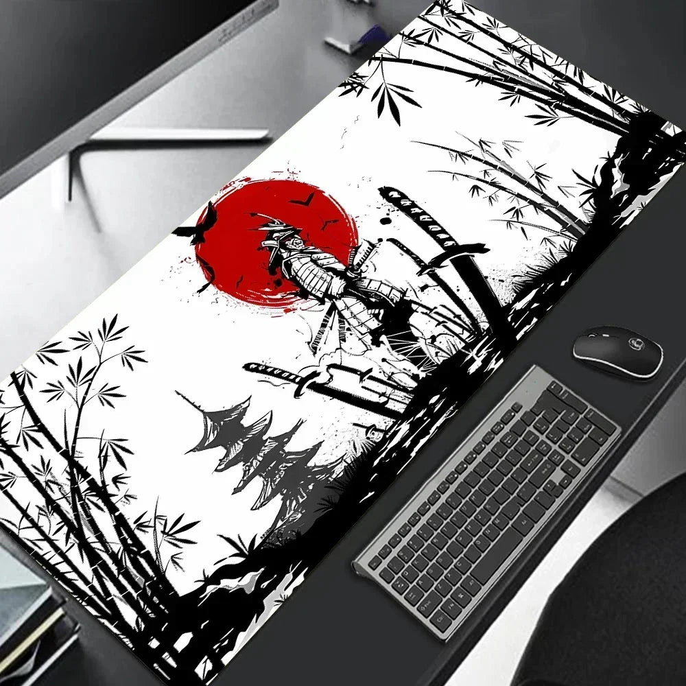 Japan Samurai Black Mouse Pad Large Computer Gamer Table Mat Laptop Desk Mats PC Mousepad 900x400 Non-slip Rubber keyboard Pads