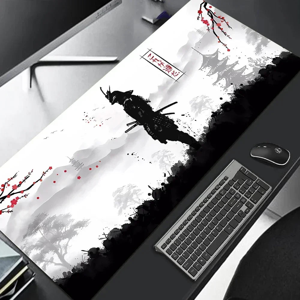 Japan Samurai Black Mouse Pad Large Computer Gamer Table Mat Laptop Desk Mats PC Mousepad 900x400 Non-slip Rubber keyboard Pads