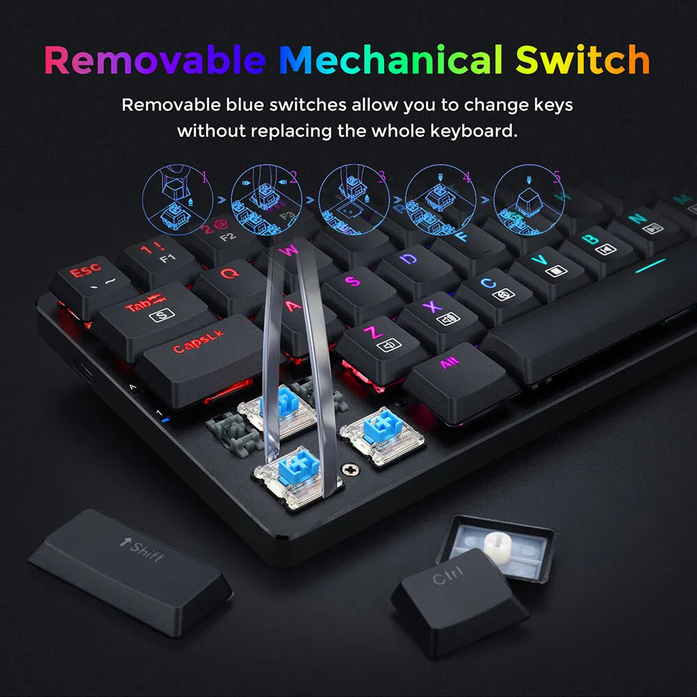 Redragon K626P-KB Ashe 78 Keys Wired RGB Compact Mechanical Keyboard Ultra-Thin with Numpad Blue Switch