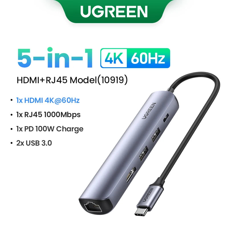 UGREEN USB C Hub 4K 60Hz Mini USB Type C 3.1 to HDMI RJ45 PD USB 3.0 OTG Adapter USB C Dock for MacBook Air Pro 2020 PC USB HUB