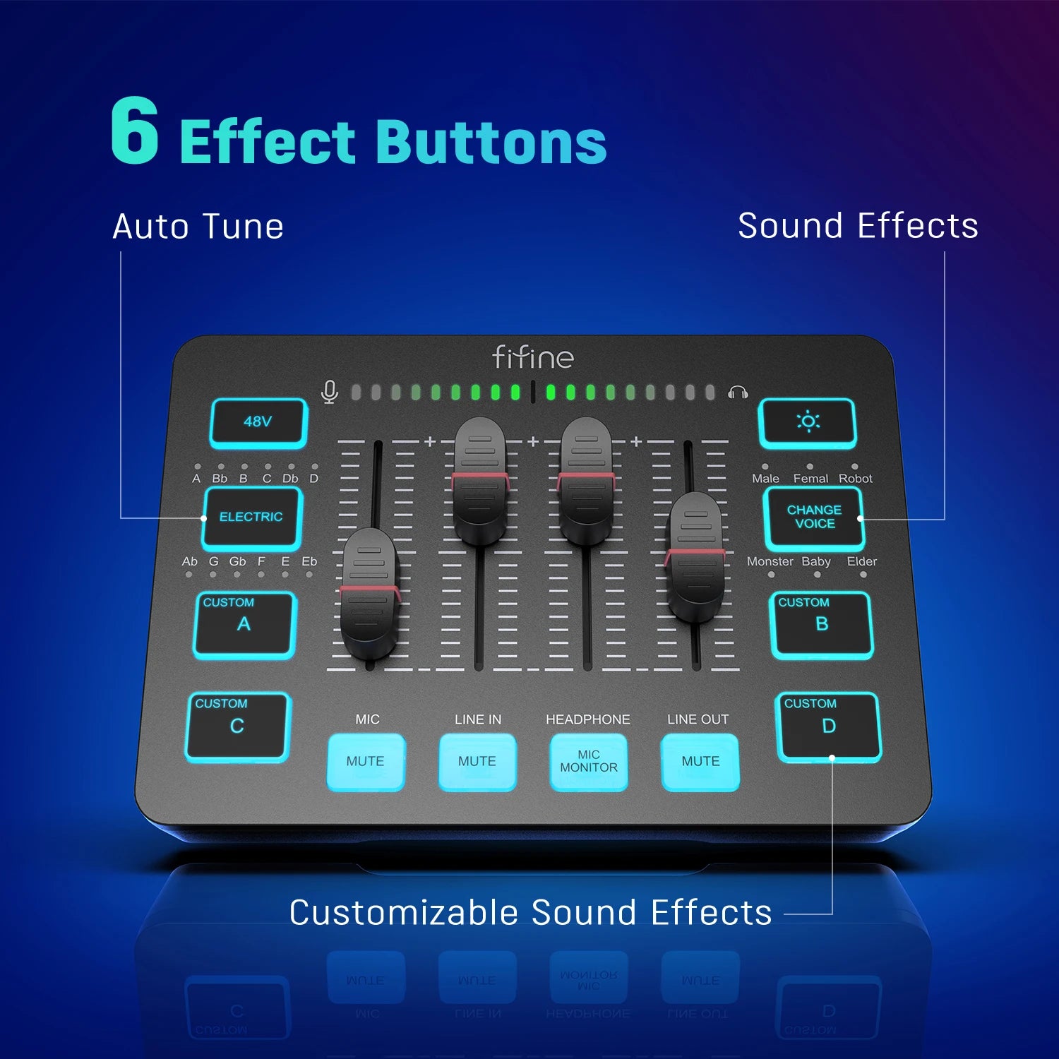 FIFINE Gaming Audio Mixer,Streaming 4-Channel RGB Mixer with XLR Microphone Interface,for Game Voice,Podcast,AmpliGame SC3