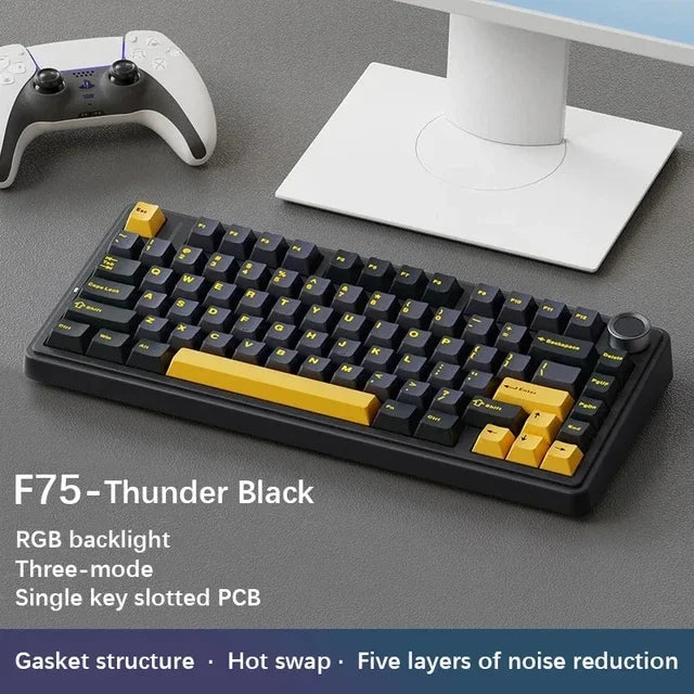 Aula F75 Gasket Mechanical Keyboard 75% Wireless Hot Swappable RGB Gaming Keyboard With Five-Layer Padding&Knob BT/2.4GHz/Wired