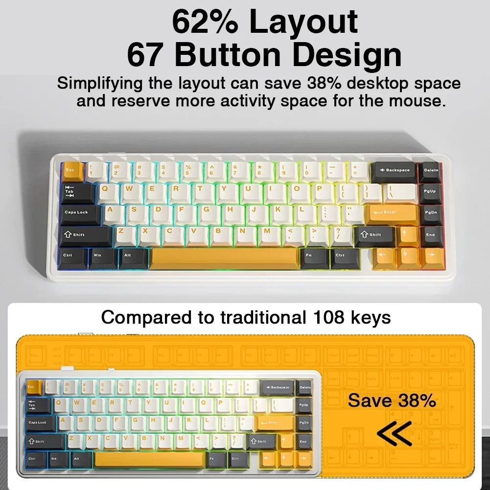 AULA F65 65% Layout Hot-Swap Gasket-mounted Wireless Mechanical Keyboard Macro Software RGB Mini Gaming Keyboard for Mac/Win