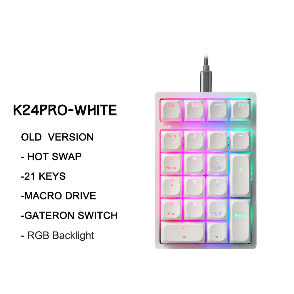 K24Pro 21Keys Number Pad Mechanical Numeric Keypad Hot-Swap Wired Motospeed Numpad Gaming Mini Keyboard Programming Keypads